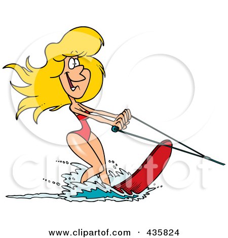 Royalty-Free (RF) Clipart Illustration of a Pretty Blond Woman Waterskiing by toonaday