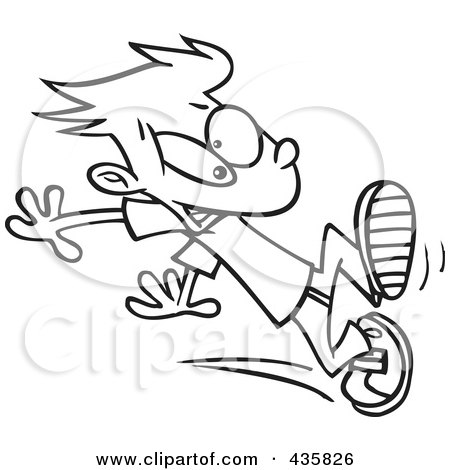 Royalty-Free (RF) Clipart Illustration of a Line Art Design Of A Boy Trying To Stop Himself When Running by toonaday
