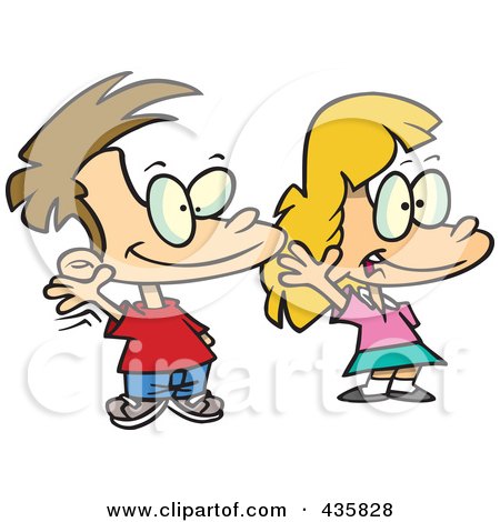 Royalty-Free (RF) Clipart Illustration of a Boy And Girl Smiling And Waving by toonaday