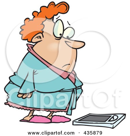 Royalty-Free (RF) Clipart Illustration of a Chubby Woman Standing Before A Scale by toonaday