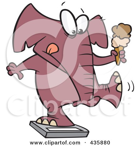 Royalty-Free (RF) Clipart Illustration of a Chubby Elephant Holding An Ice Cream Cone And Standing On A Scale by toonaday