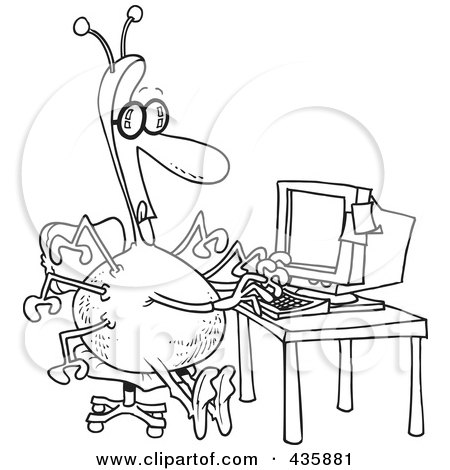 Royalty-Free (RF) Clipart Illustration of a Line Art Design Of A Multi Armed Webmaster by toonaday