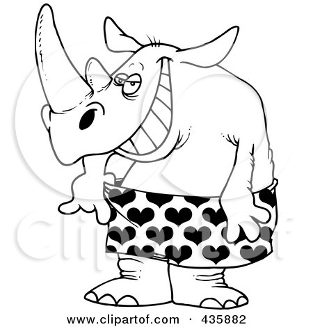 Royalty-Free (RF) Clipart Illustration of a Line Art Design Of A Rhino In Loose Heart Boxers by toonaday