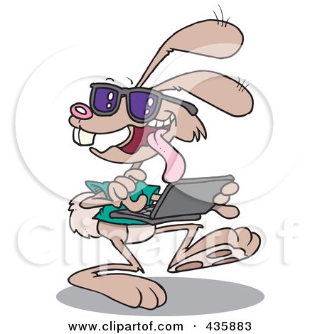 Royalty-Free (RF) Clipart Illustration of a Web Bunny Using A Laptop by toonaday