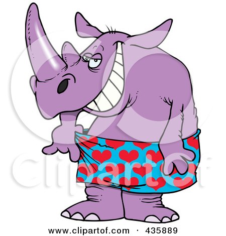 Royalty-Free (RF) Clipart Illustration of a Purple Rhino In Loose Heart Boxers by toonaday