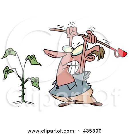 Royalty-Free (RF) Clipart Illustration of an Angry Mad Beating A Weed by toonaday