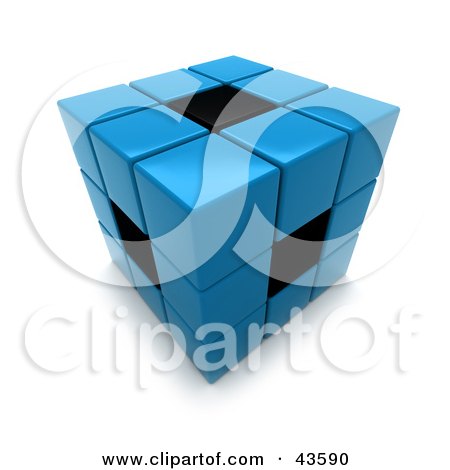 Clipart Illustration of a 3d Blue And Black Puzzle Cube by Frank Boston