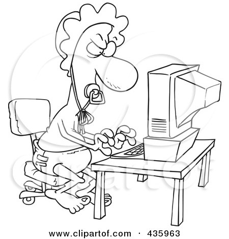 Royalty-Free (RF) Clipart Illustration of a Line Art Design Of A Baby Man Typing A Complaint Email by toonaday