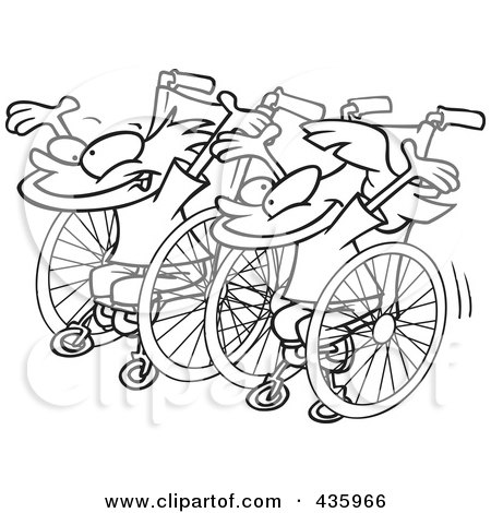 Royalty-Free (RF) Clipart Illustration of a Line Art Design Of A Boy And Girl Ready For A Wheelchair Race by toonaday