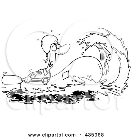 Royalty-Free (RF) Clipart Illustration of a Line Art Design Of A Wave Rushing Towards A White Water Rafter by toonaday