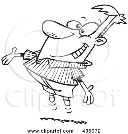 Royalty-Free (RF) Clipart Illustration of a Line Art Design Of An Excited Man Jumping And Welcoming by toonaday