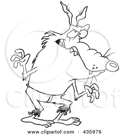 Royalty-Free (RF) Clipart Illustration of a Line Art Design Of A Werewolf In Ragged Pants by toonaday