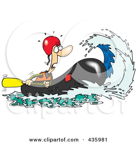 Royalty-Free (RF) Clipart Illustration of a Wave Rushing Towards A White Water Rafter by toonaday
