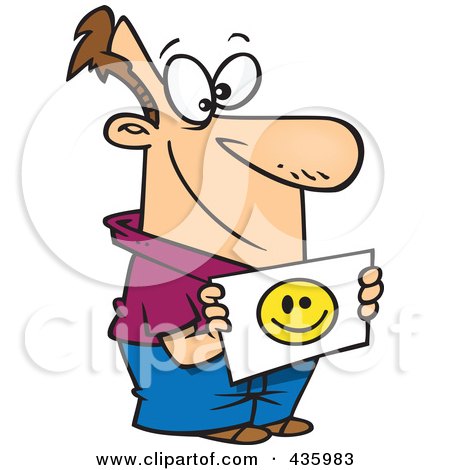 Royalty-Free (RF) Clipart Illustration of a Waiting Man Holding A Smiley Face Welcome Sign by toonaday