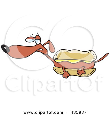 Royalty-Free (RF) Clipart Illustration of a Weiner Dog With Mustard In A Bun by toonaday