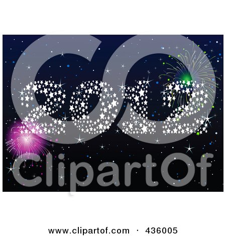 Royalty-Free (RF) Clipart Illustration of a Starry 2012 With Fireworks In A Night Sky by Pushkin