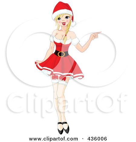 Royalty-Free (RF) Clipart Illustration of a Sexy Blond Christmas Woman In Stockings And A Red Dress by Pushkin