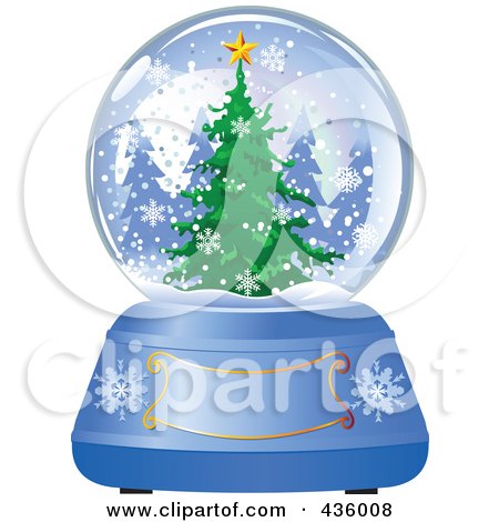 Royalty-Free (RF) Clipart Illustration of an Evergreen Christmas Tree In A Winter Snow Globe by Pushkin