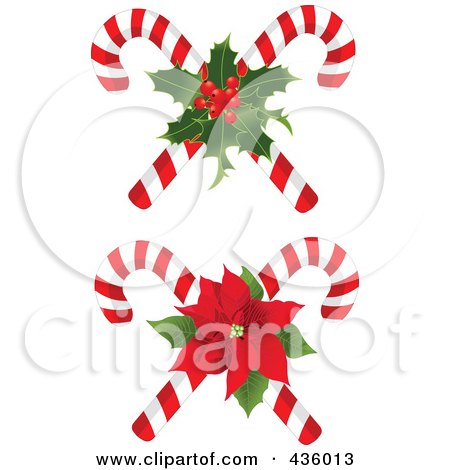 Royalty-Free (RF) Clipart Illustration of a Digital Collage Of Christmas Candy Canes With Holly And Poinsettia by Pushkin