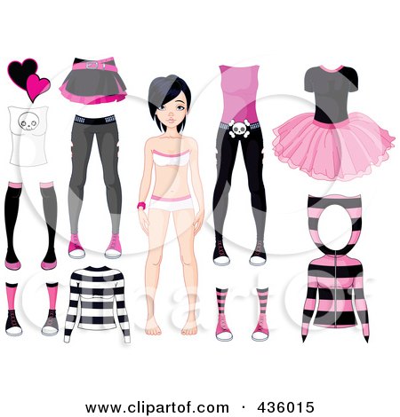 Royalty-Free (RF) Clipart Illustration of a Digital Collage Of A Black Haired Girl With Pink And Black Apparel by Pushkin