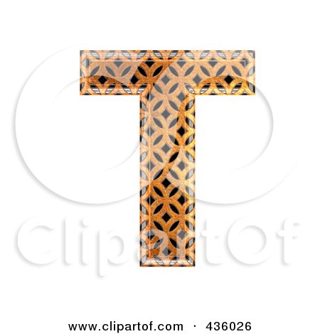 Royalty-Free (RF) Clipart Illustration of a 3d Patterned Orange Symbol; Capital Letter T by chrisroll