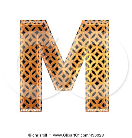Royalty-Free (RF) Clipart Illustration of a 3d Patterned Orange Symbol; Capital Letter M by chrisroll