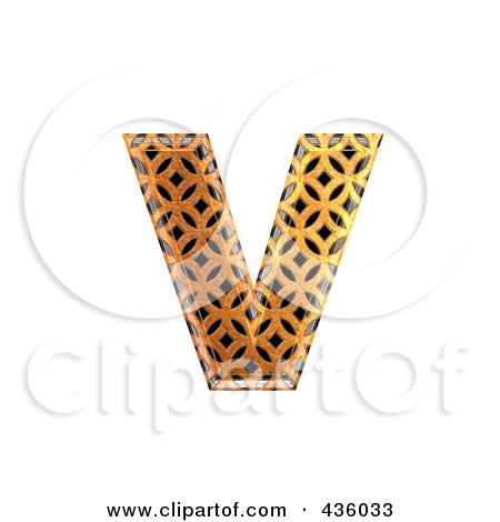 Royalty-Free (RF) Clipart Illustration of a 3d Patterned Orange Symbol; Lowercase Letter v by chrisroll