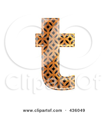 Royalty-Free (RF) Clipart Illustration of a 3d Patterned Orange Symbol; Lowercase Letter t by chrisroll
