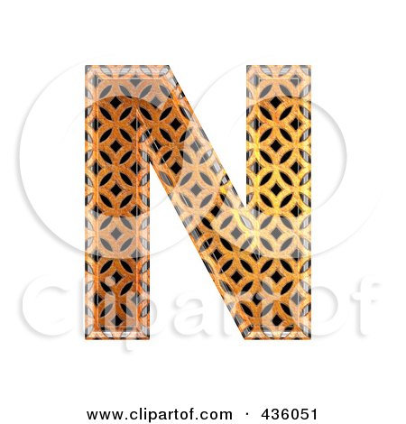 Royalty-Free (RF) Clipart Illustration of a 3d Patterned Orange Symbol; Capital Letter N by chrisroll
