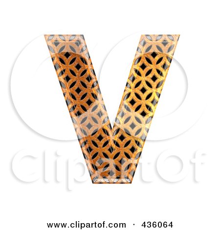 Royalty-Free (RF) Clipart Illustration of a 3d Patterned Orange Symbol; Capital Letter V by chrisroll