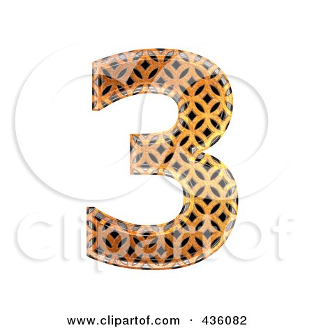 Royalty-Free (RF) Clipart Illustration of a 3d Patterned Orange Symbol; Number 3 by chrisroll