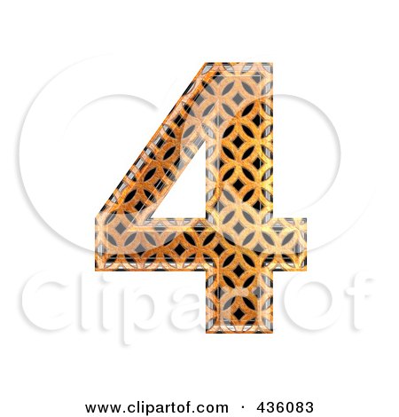 Royalty-Free (RF) Clipart Illustration of a 3d Patterned Orange Symbol; Number 4 by chrisroll