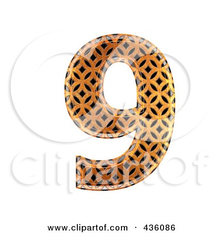 Royalty-Free (RF) Clipart Illustration of a 3d Patterned Orange Symbol; Number 9 by chrisroll