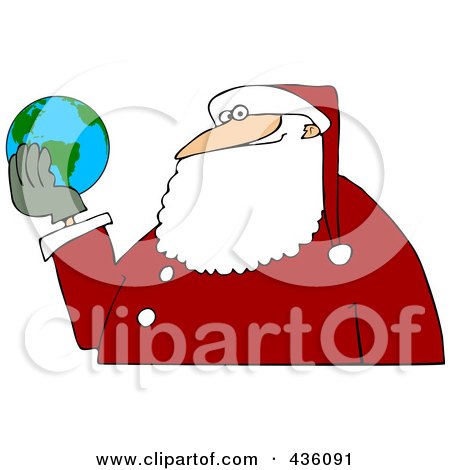 Royalty-Free (RF) Clipart Illustration of Santa Holding A Globe In His Hands by djart