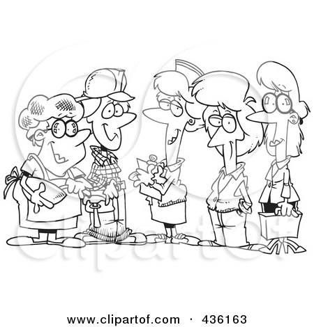 Royalty-Free (RF) Clipart Illustration of a Line Art Design Of A Group Of Ladies From Different Occupations by toonaday