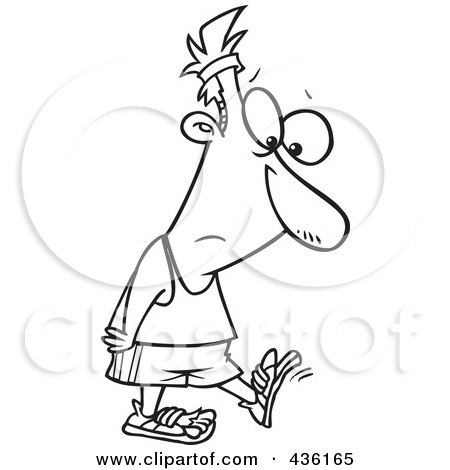 Royalty-Free (RF) Clipart Illustration of a Line Art Design Of A Sad Man Walking In Worn Shoes by toonaday