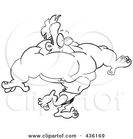 Royalty-Free (RF) Clipart Illustration of a Line Art Design Of A Weightlifter Man With No Neck by toonaday