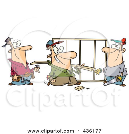 Royalty-Free (RF) Clipart Illustration of a Work Crew At A Construction Site by toonaday