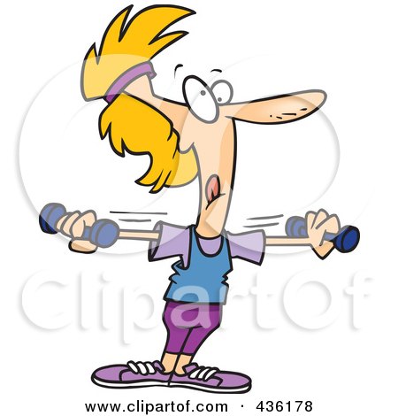 Royalty-Free (RF) Clipart Illustration of a Blond Woman Lifting Light Dumbbells by toonaday