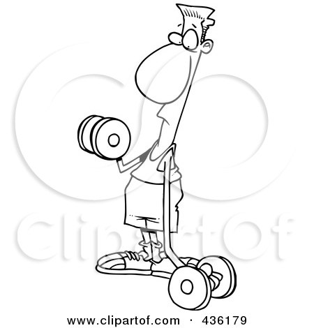 Royalty-Free (RF) Clipart Illustration of a Line Art Design Of A Flimsy Armed Man Lifting Weights by toonaday