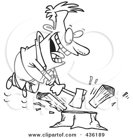 Royalty-Free (RF) Clipart Illustration of a Line Art Design Of A Happy Man Chopping Wood by toonaday