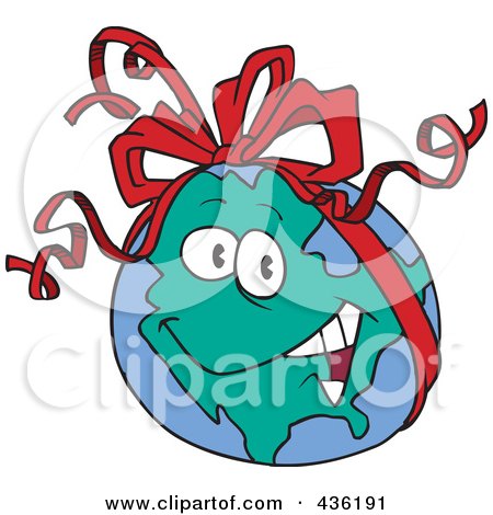 Royalty-Free (RF) Clipart Illustration of a Gift Globe With A Ribbon by toonaday