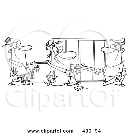 Royalty-Free (RF) Clipart Illustration of a Line Art Design Of A Work Crew At A Construction Site by toonaday