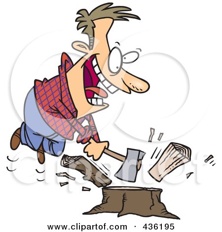 Royalty-Free (RF) Clipart Illustration of a Happy Man Chopping Wood by toonaday