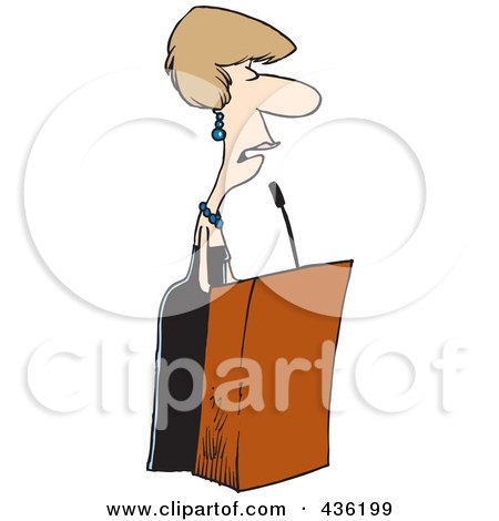 Royalty-Free (RF) Clipart Illustration of a Female Speaker At A Podium by toonaday
