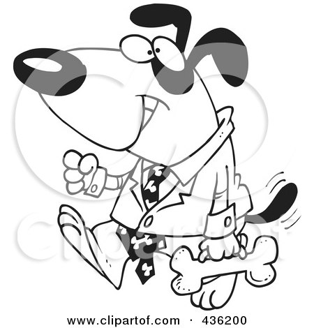Royalty-Free (RF) Clipart Illustration of a Line Art Design Of A Business Dog Carrying A Bone Briefcase by toonaday