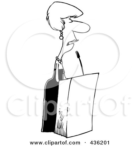 Royalty-Free (RF) Clipart Illustration of a Line Art Design Of A Female Speaker At A Podium by toonaday