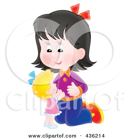 Royalty-Free (RF) Clipart Illustration of a Cute Girl Playing With A Doll by Alex Bannykh
