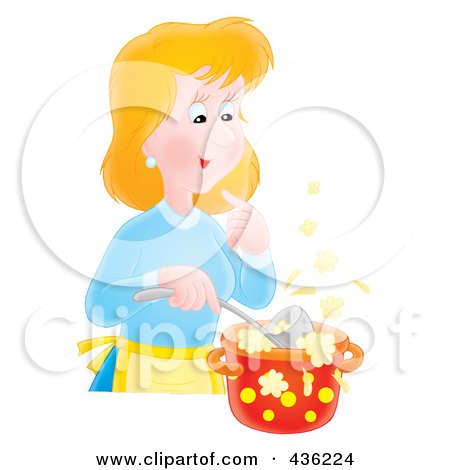 Royalty-Free (RF) Clipart Illustration of a Woman Cooking Soup by Alex Bannykh