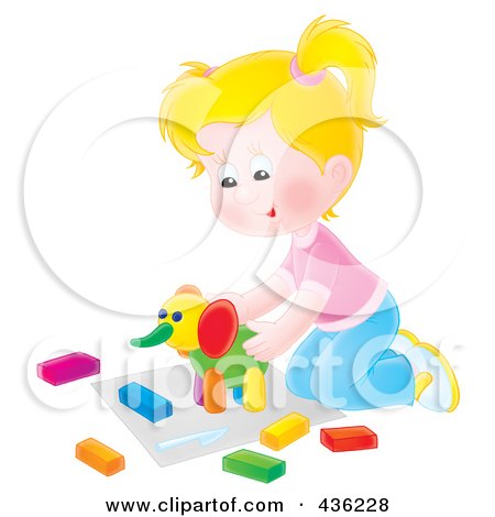 Royalty-Free (RF) Clipart Illustration of a Happy Girl Playing With A Clay Elephant by Alex Bannykh